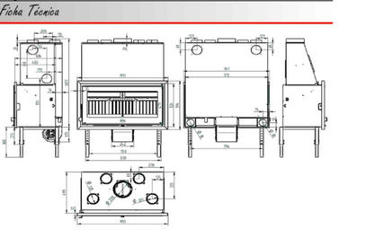 BRICOSOL Insertable de leña panorámico con campana y cristal serigrafiado FM Modelo IC-100 FK (interior fundición)_2
