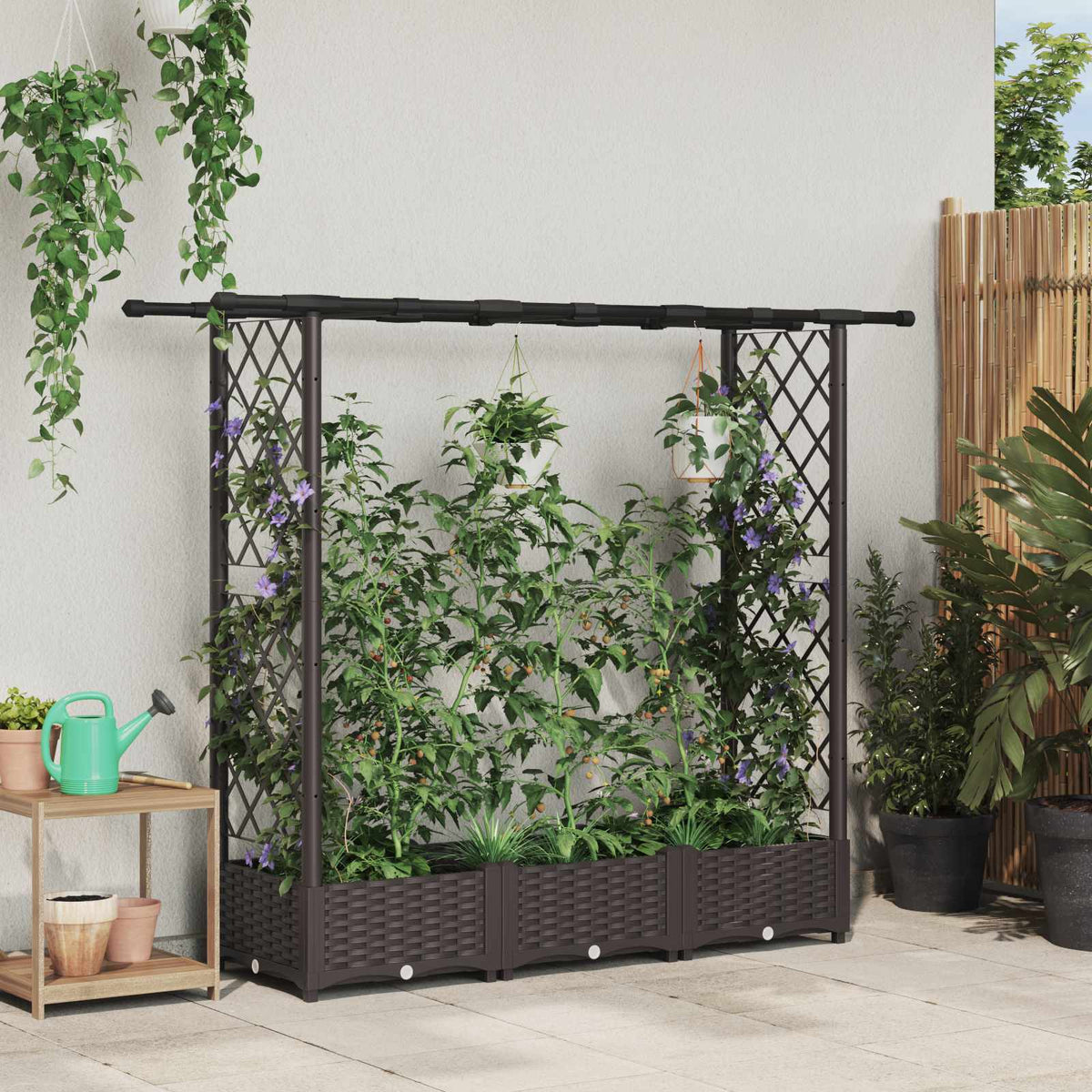 Cama Elevada Con Trellis Y Techo Marrón 164 X 40 X 121 Cm Pp_1
