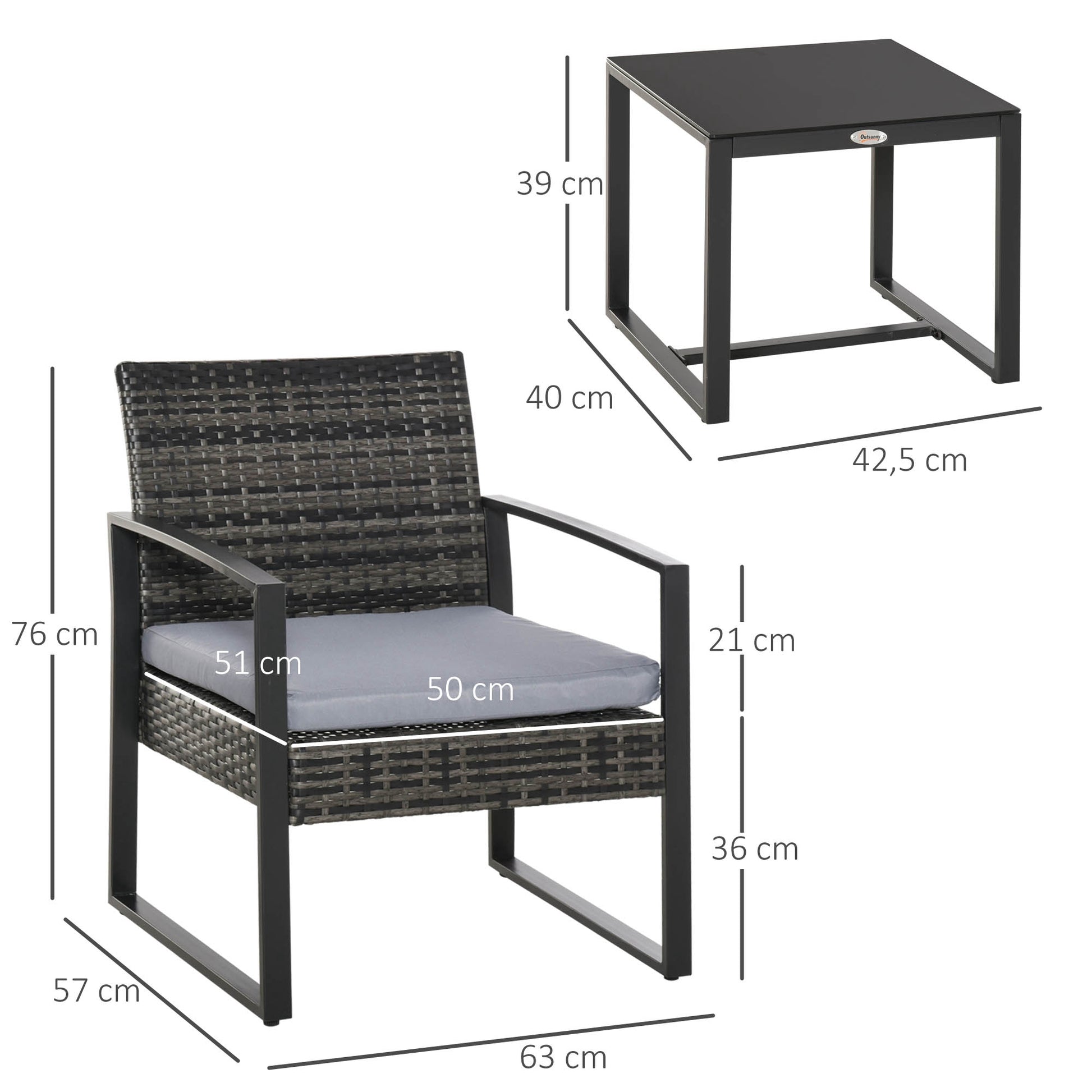 Outsunny Conjunto De Mesa Y Sillas De Jardín Para Exterior De 3 Piezas Gris_2