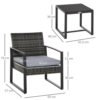 Outsunny Conjunto De Mesa Y Sillas De Jardín Para Exterior De 3 Piezas Gris_2