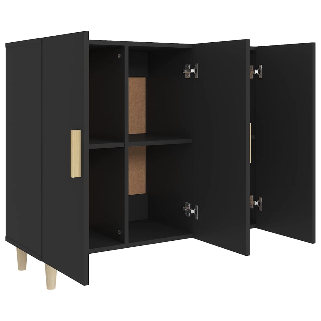 Aparador De Madera De Ingeniería Negro 90x34x80 Cm / Vetonek_1