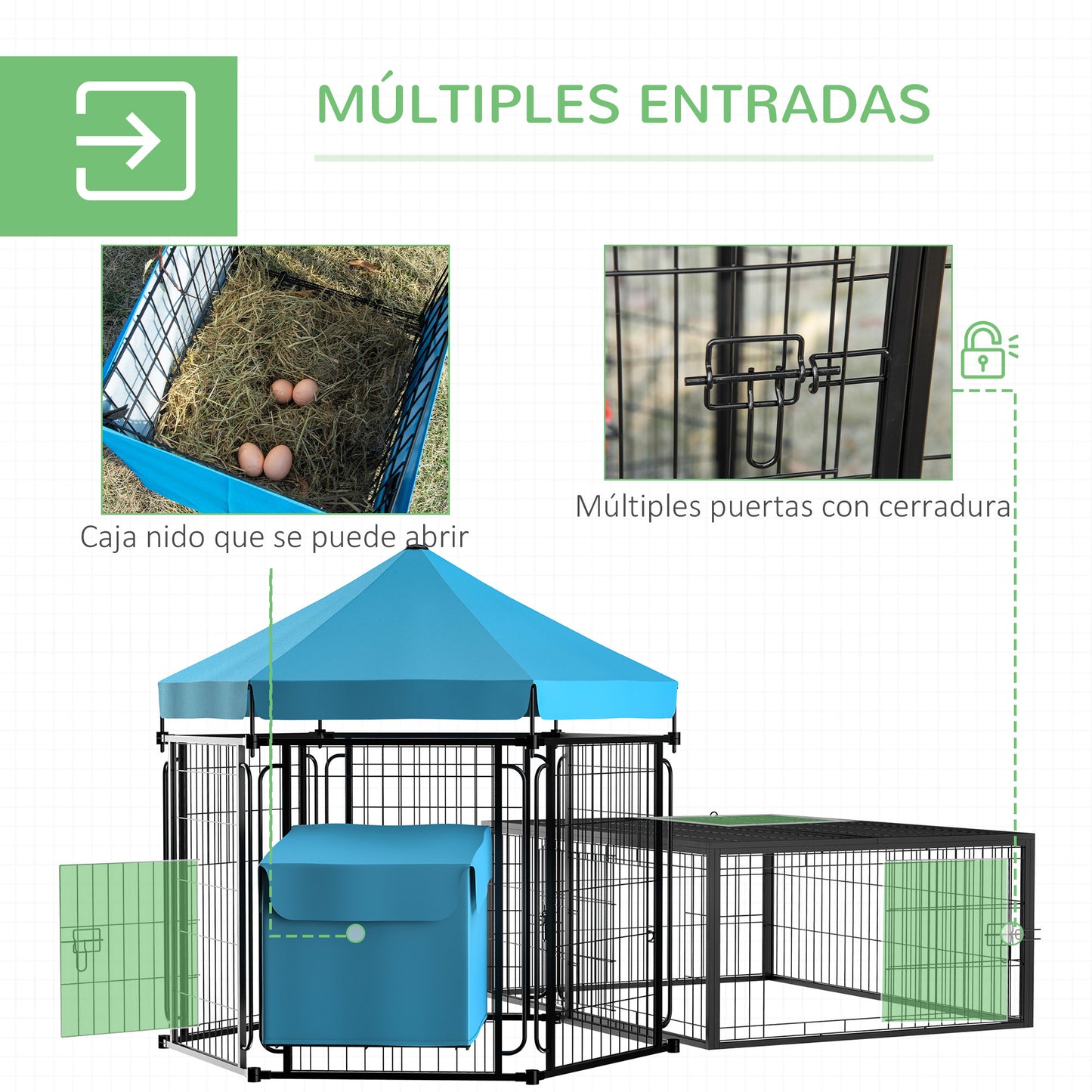 Pawhut Gallinero Para Exterior Para Gallinas Acero Con Toldo 201,5x156x120 Cm_5