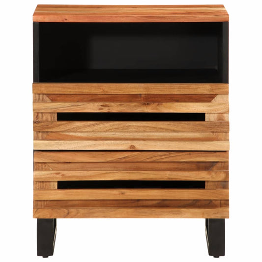 Mesita De Noche Madera Maciza Mango Marrón 50x34x62 Cm_0