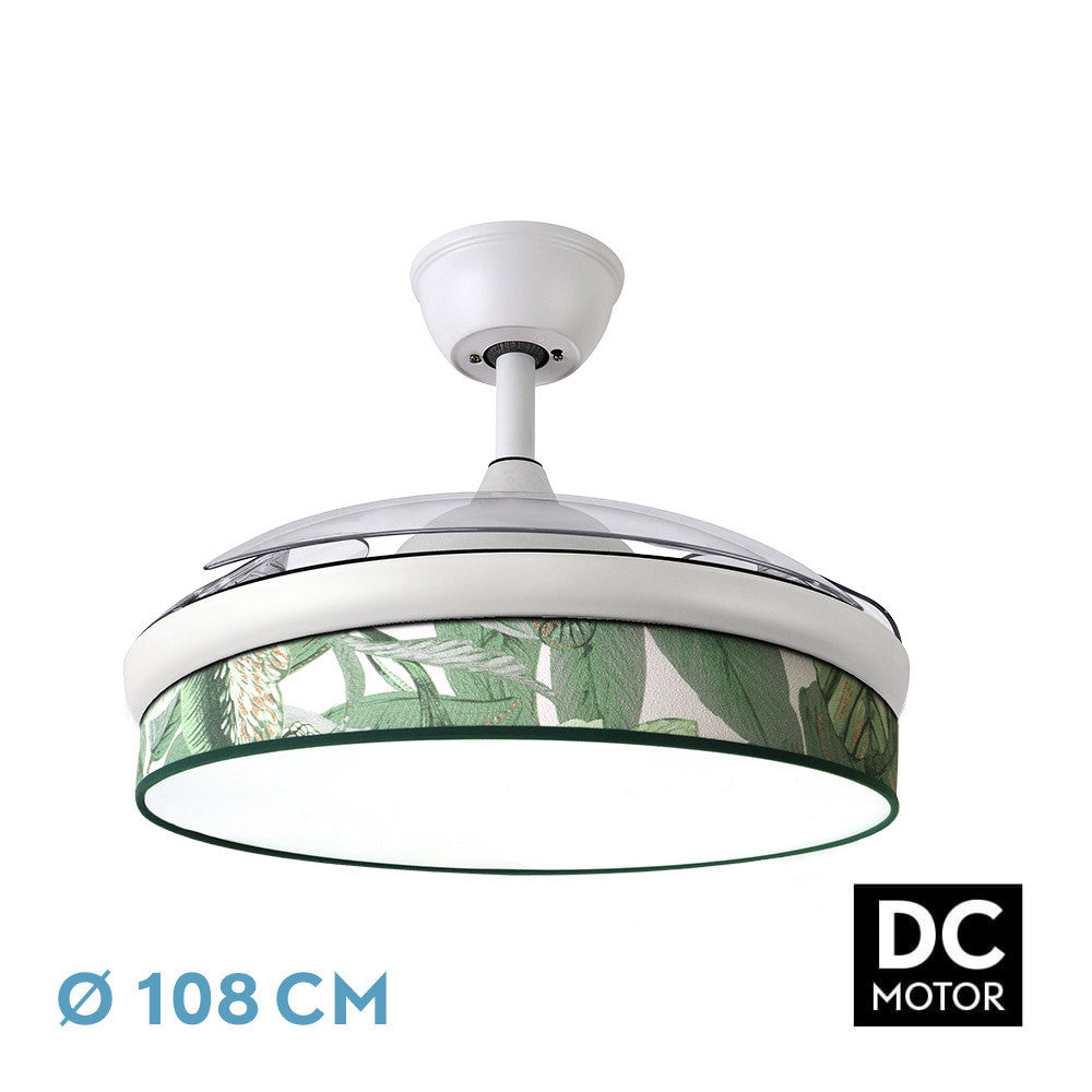 Ventilador Dc Moda 72w Blanco/hoja Verde 108d 3aspas 7200lm 3000k,4000k,6000k Remoto+memoria+temporizador_0