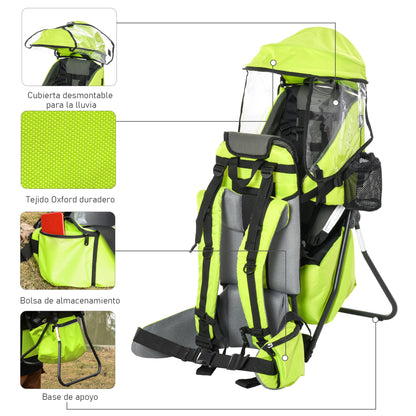 Homcom Mochila Portabebés Plegable Con Techo Impermeable Para 6-36 Meses Verde_5