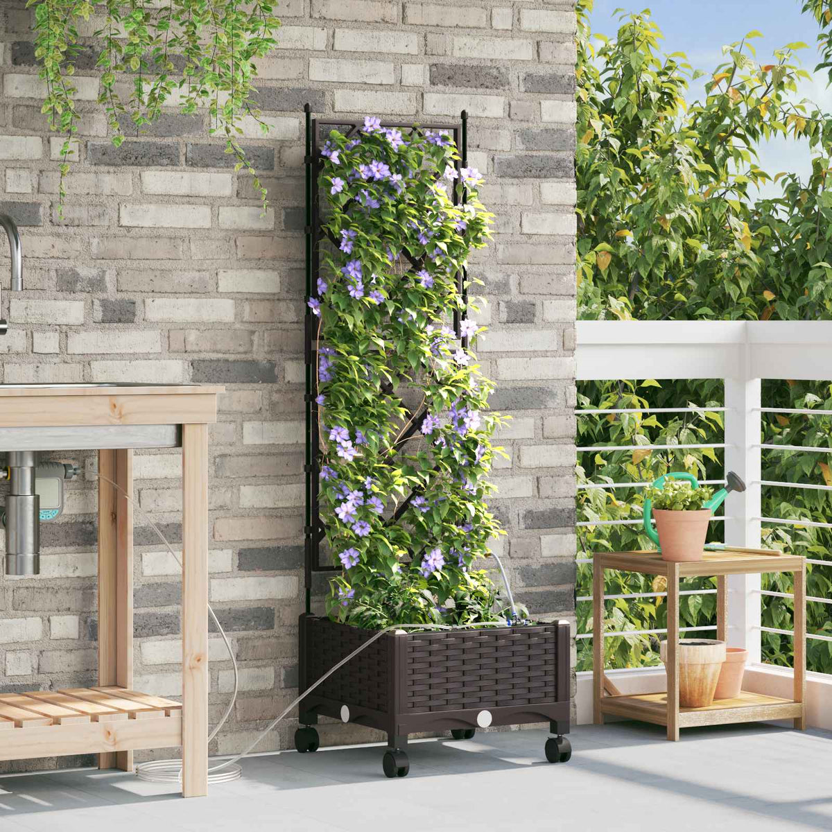 Maceta De Jardín Con Riego Y Ruedas Marrón 40 X 40 X 132 Cm Pp_1