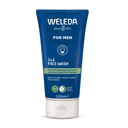 Gel de limpeza facial e barba 2 em 1 Weleda Men, 100 ml.
