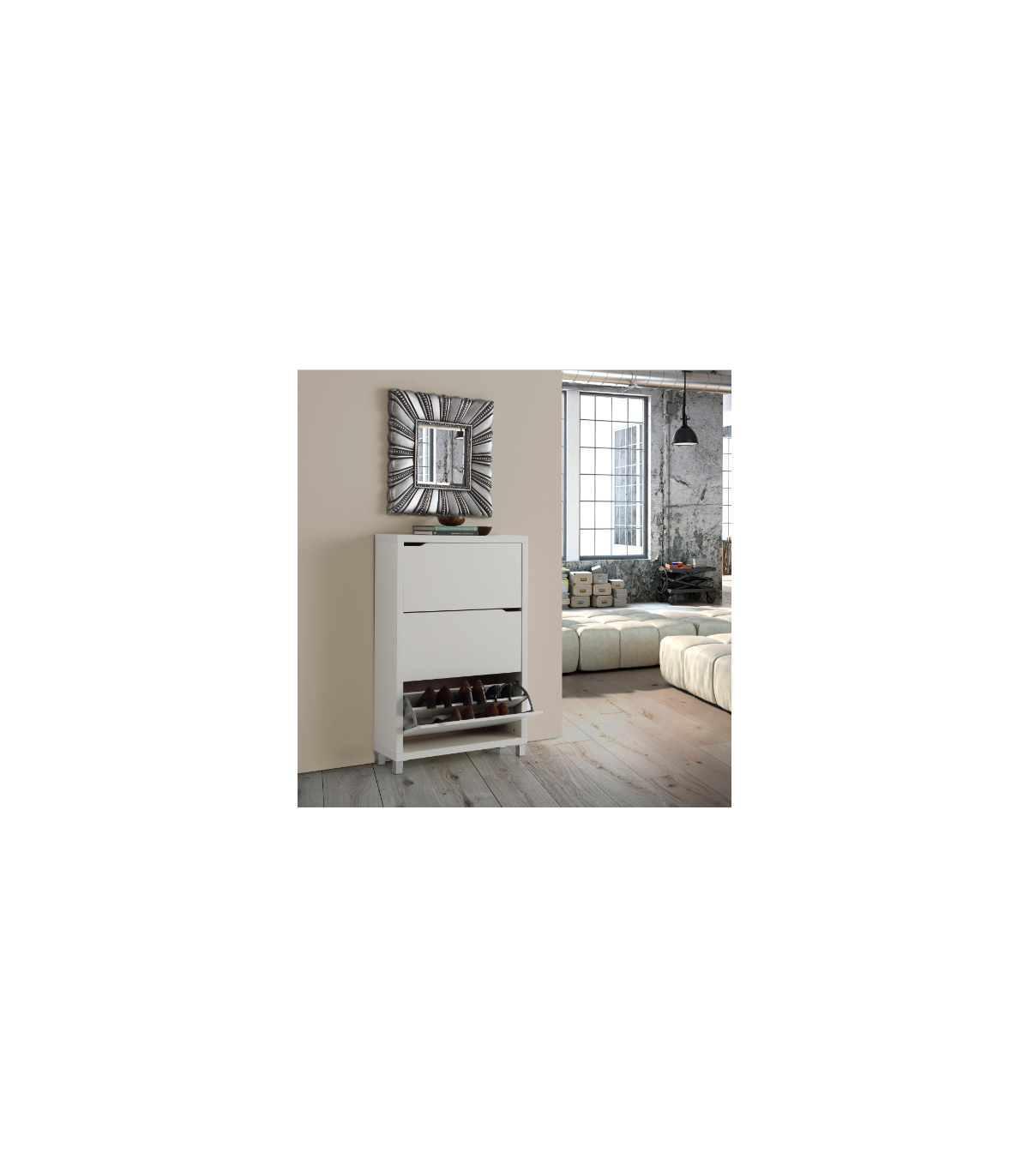 Zapatero 3 Puertas Kubox Acabado Blanco, 79 Cm(ancho) 119 Cm(altura) 24 Cm(fondo)_0