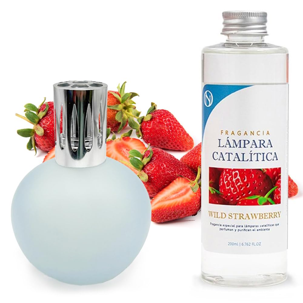 Lámpara Catalítica Azul Grisáceo Mate + Aroma Wild Strawberry 500ml - Elimina Olores, Impurezas Y Perfuma_0