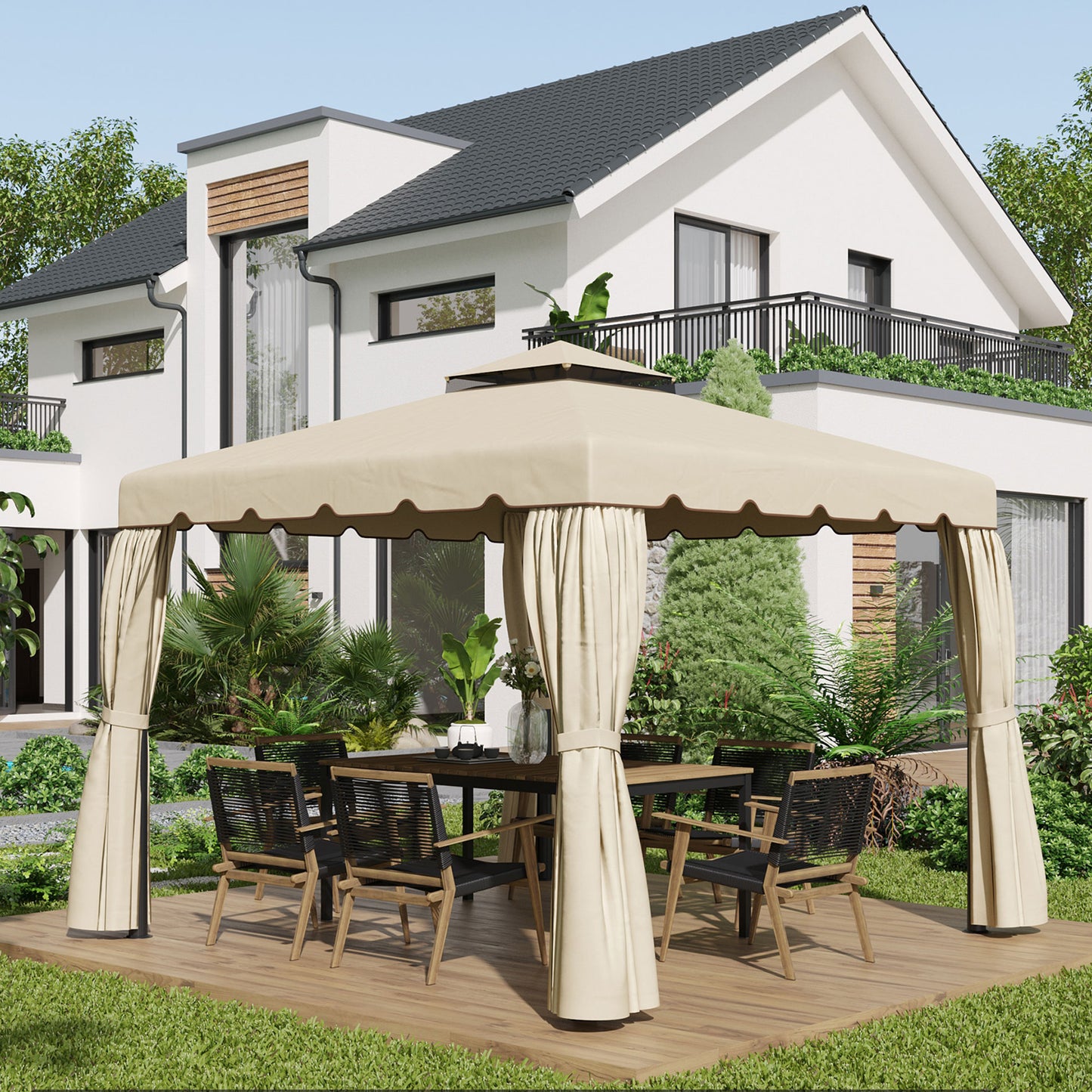 Outsunny Techo De Repuesto Para Cenador 3x3 M Con Doble Techo Beige_1