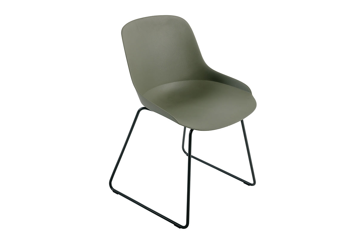 Lote De 2 Sillas De Jardín De Polipropileno Verde Caqui Paros - Patas De Metal - Apilables 47x53xh75,5cm_0