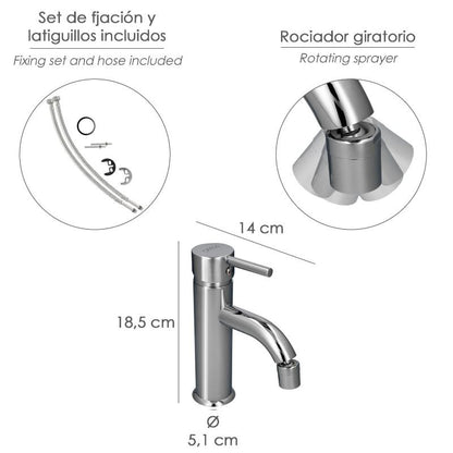 Monomando Bide Dresde Grifo Baño, Grifo Encimera, Grifo Cocina, Grifo Mezclador. Cartucho Ceramico Ø 35 Mm.