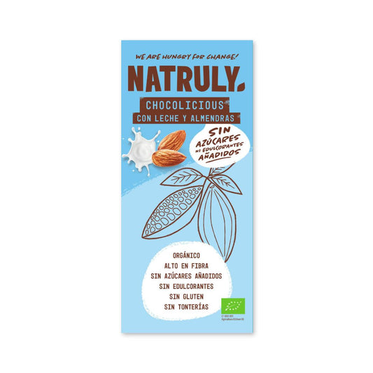 Barra de chocolate de leite Chocolicious BIO com amêndoas Natruly 85 g