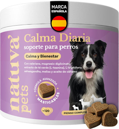 Calmante Para Perros. Calma Diaria Y Bienestar. Suplemento Para Mascotas. 120 Masticables. Natuva Pets_0