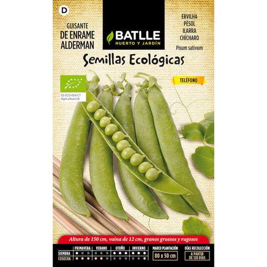 Sementes de ervilha Alderman orgânicas Batlle, 1/2 cacho