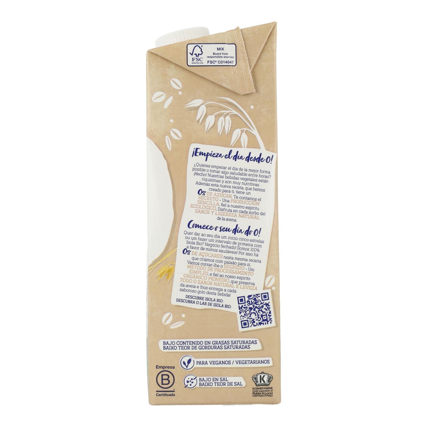 Bebida de Aveia Biológica 0% Açúcar, 1L. Isola Bio
