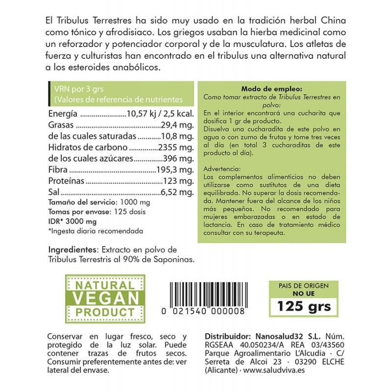 Tribulus terrestris 90% saponinas em pó Saúde Viva 125g