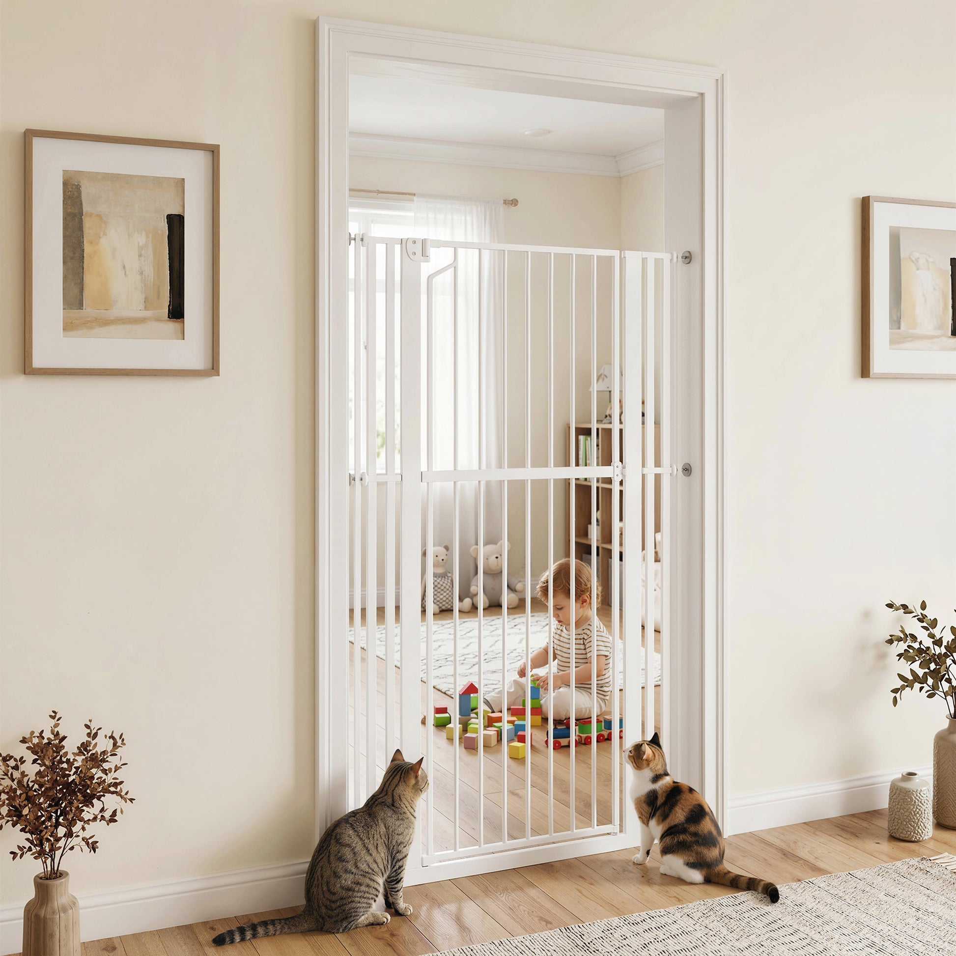 Pawhut Barrera De Seguridad Niños Perros Y Gatos Alta 160cm Extensible 76-105cm_3
