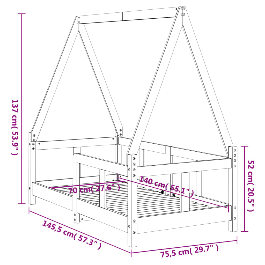 Vidaxl Estructura De Cama Para Niños Madera De Pino Negro 70x140 Cm_2