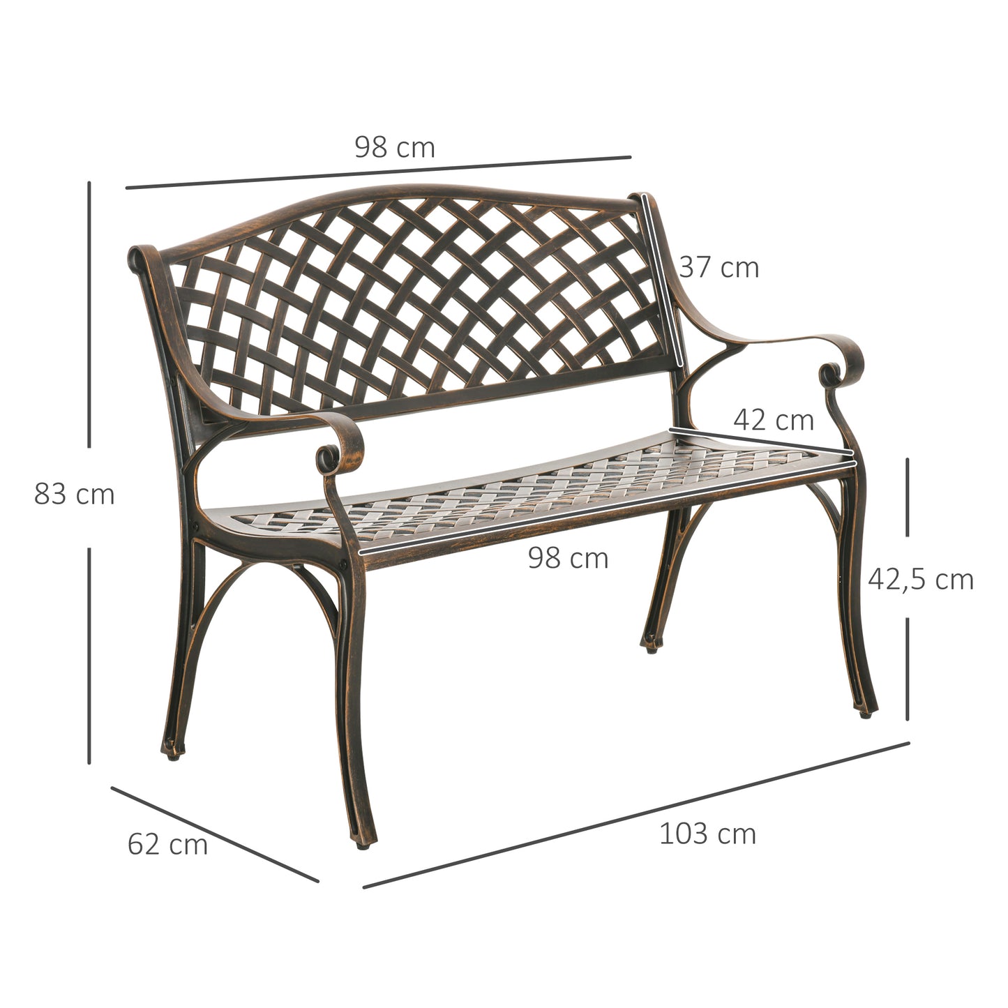 Outsunny Banco De Jardín De 2 Plazas De Aluminio Fundido 103x62x83 Cm Bronce_2