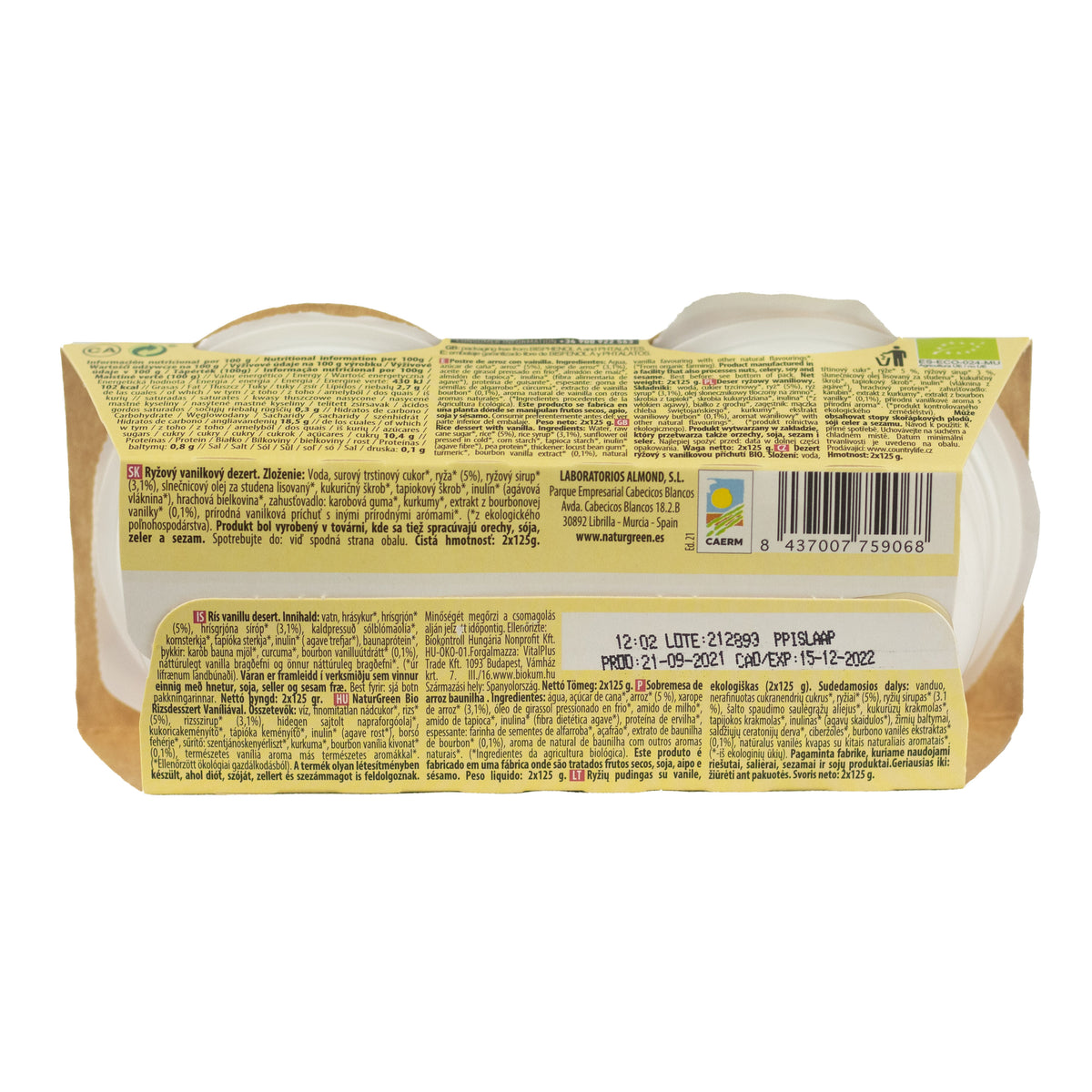 Sobremesa de arroz com baunilha NaturGreen, 2 x 125 g
