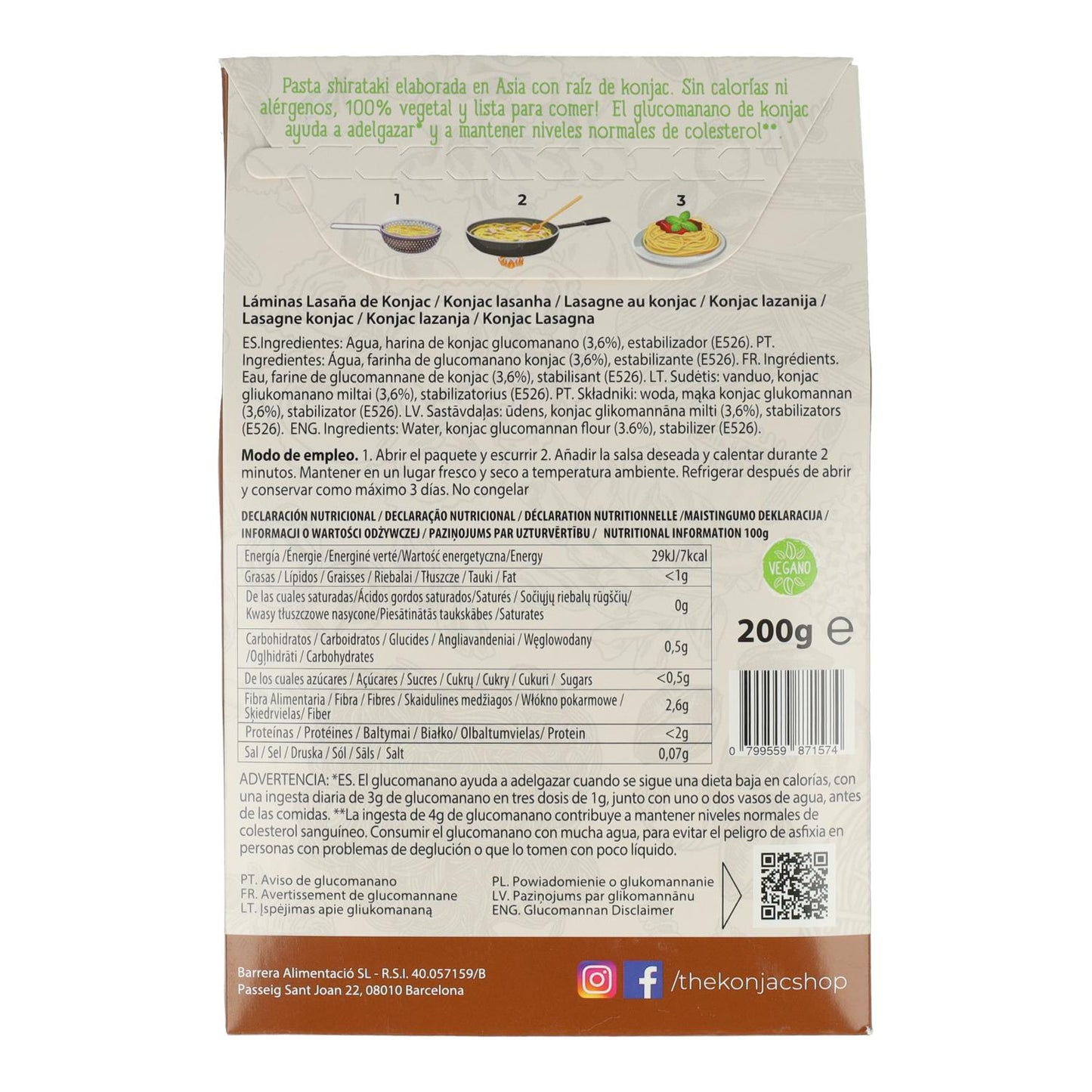 Folhas de lasanha konjac The Konjac Shop 200g