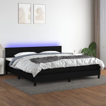 Cama Box Spring Colchón Y Luces Led Tela Negro 200x200 Cm / Vetonek_3