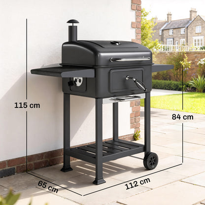 Outsunny Barbacoa De Carbón Con Gran Parrilla Bandeja Ajustable Estantes Ruedas_2