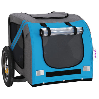 Remolque De Bicicleta Mascotas Hierro Tela Oxford Azul Gris_4