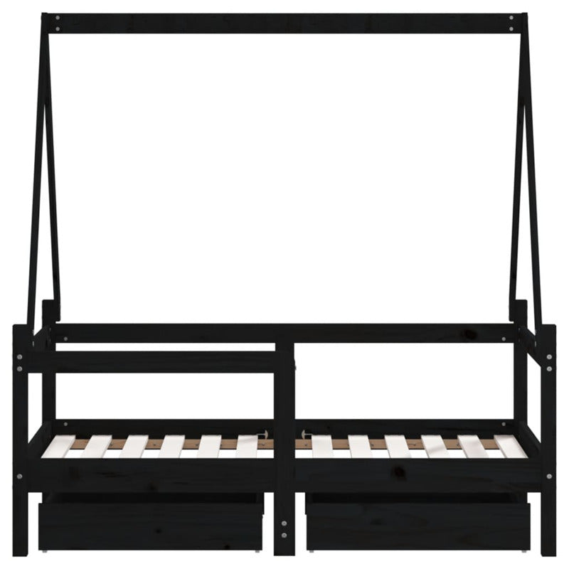 Vidaxl Estructura De Cama Niños Con Cajones Madera Pino Negro 70x140cm_5