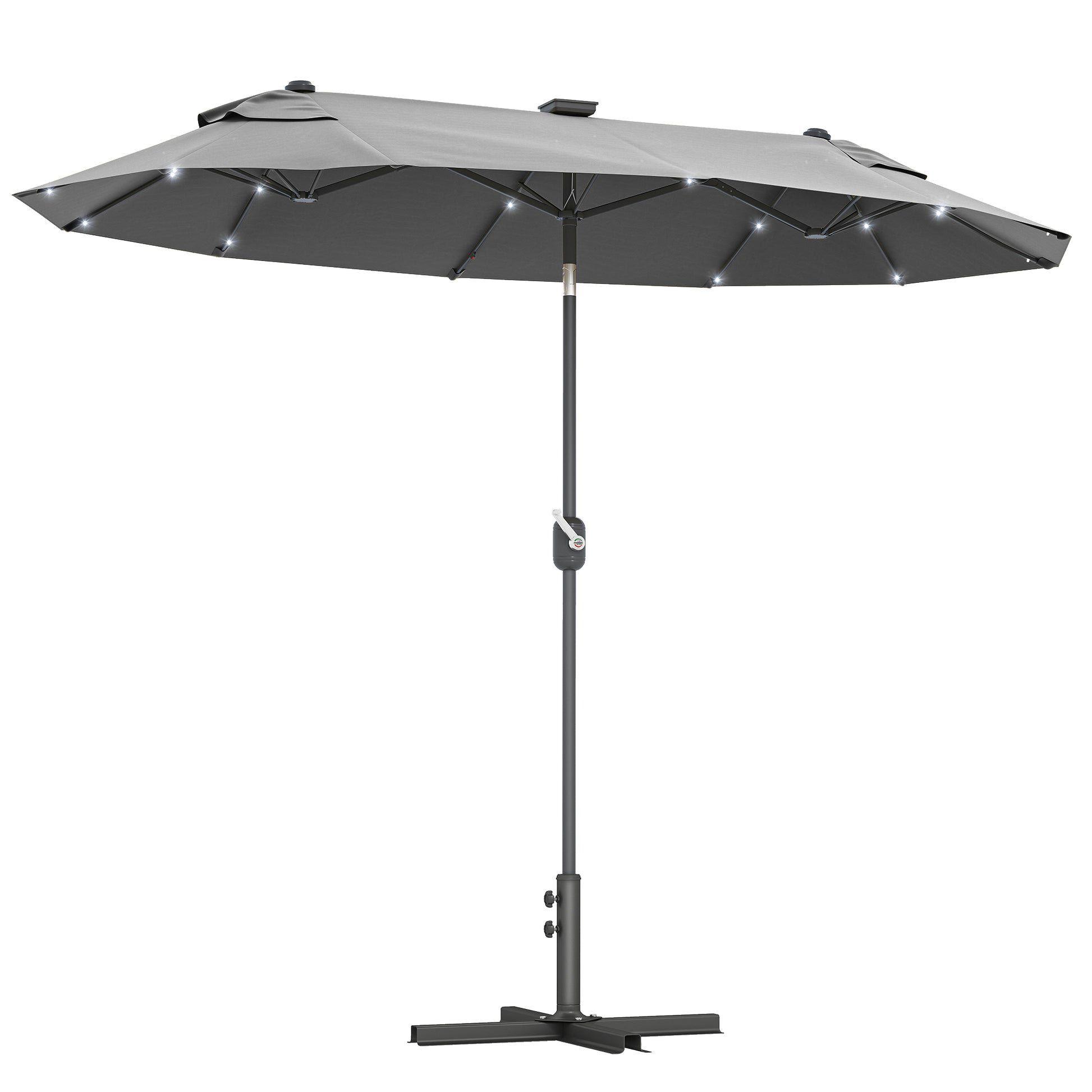 Outsunny Sombrilla Doble 295x150x219 Cm Con Luces Led Solares Gris_0
