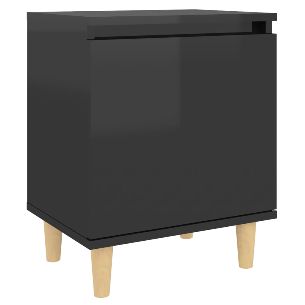 Mesita Noche Con Patas Madera Pino Negro Brillante 40x30x50 Cm_0