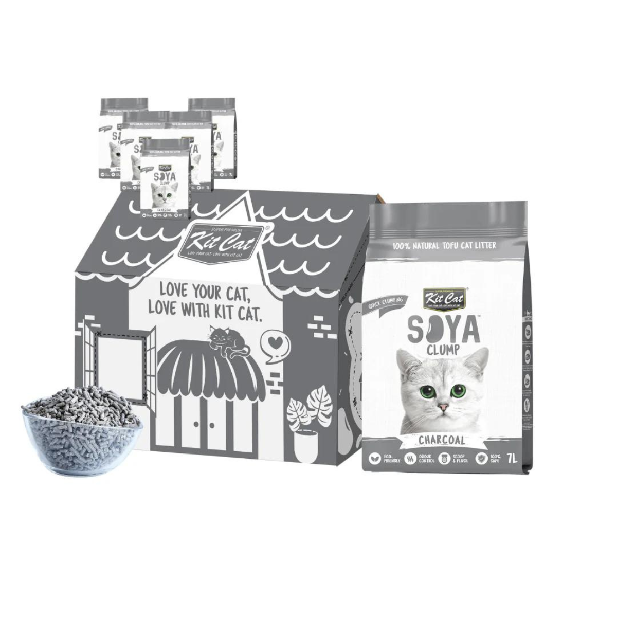 Pack de 6 Kit Cat Arena Eco SoyaClump - Areia para gatos Carvão 7 L
