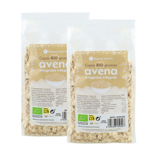 Embalagem de 2 flocos de aveia integral grossa ECO Planeta Huerto 500 g