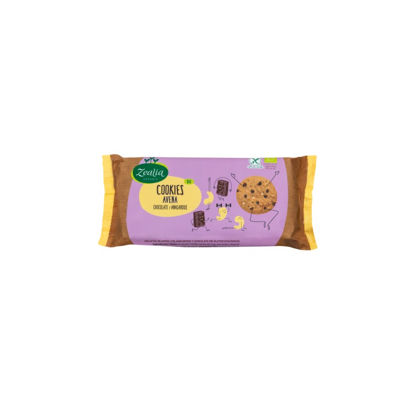 Bolachas de aveia, chocolate e castanha de caju BIO S/G Zealia 130 g