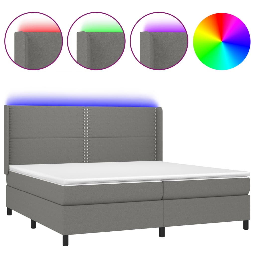 Cama Box Spring Colchón Y Luces Led Tela Gris Claro 200x200 Cm / Vetonek_5