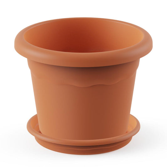 Vaso redondo em terracota com pires embalagem 30 x 22 cm