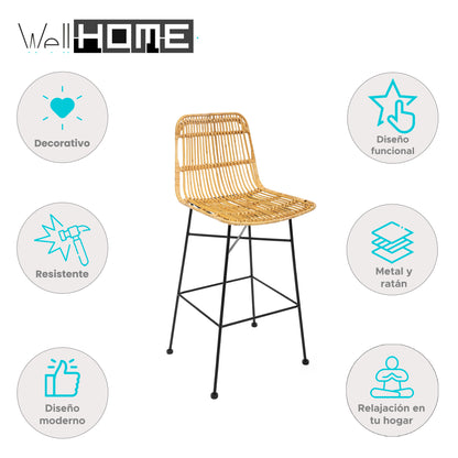 Well Home - Silla De Bar 'kubu', Metal Y Ratán_1