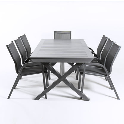 Conjunto Jardin, Mesa Extensible 215/295 Y 8 Sillones Apilables, Aluminio Antracita, Textilene Plata Y Negro, 8 Plazas_3