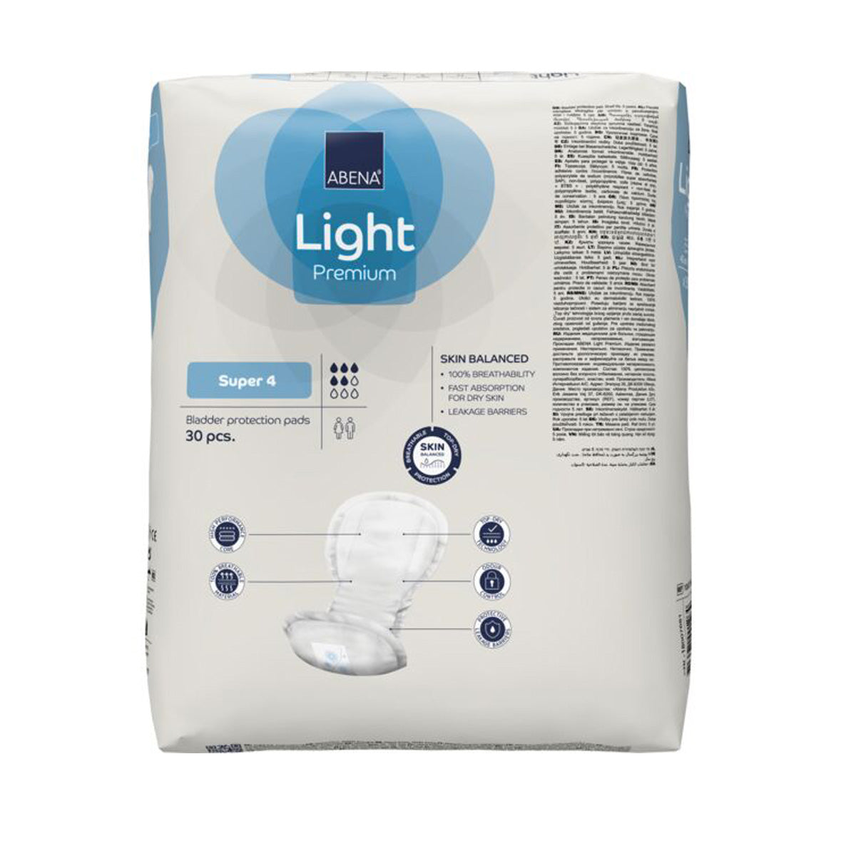 Pensos para incontinência ABENA Light e Super, 30 unidades