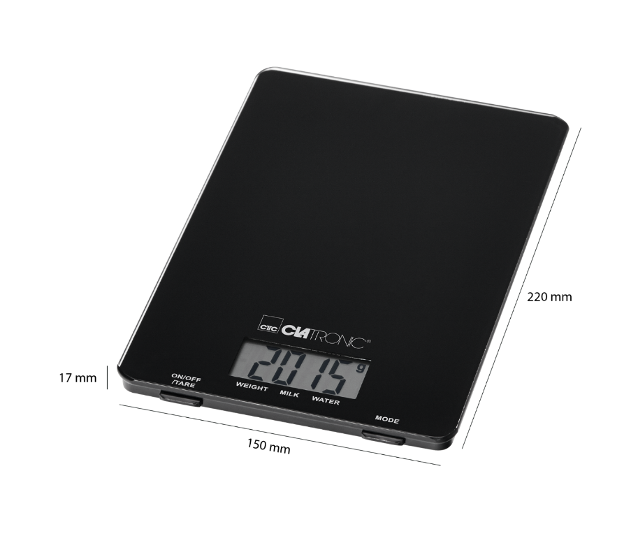 Báscula De Cocina Digital Extraplana, Medición 1gr, Hasta 5 Kg, Lcd, Función Tara, Vidrio Clatronic Kw 3626 Negro_0