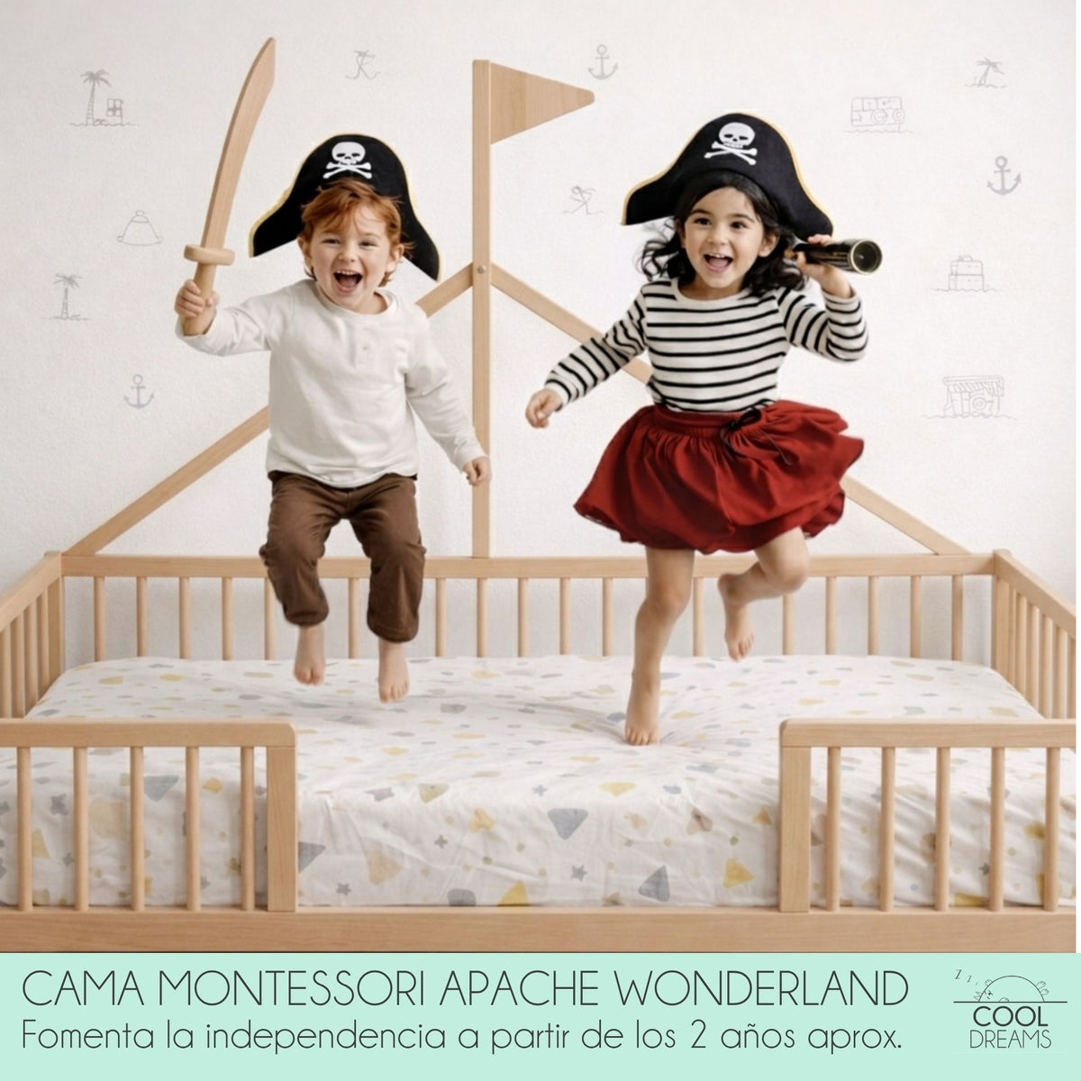 Cama Infantil Tipi Apache 140x70cm Para Niños A Partir De Los 2 Años. Cama Montessori De Madera De Haya Y Color Natural_1