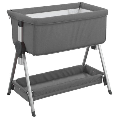 Vidaxl Cuna Con Colchón Tela De Lino Gris Oscuro_5