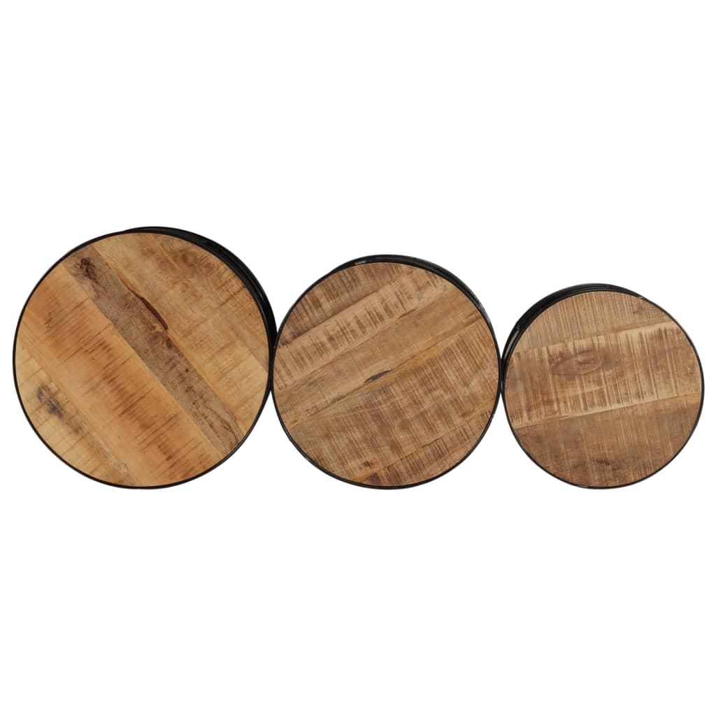 Mesas Altas De Bar Forma Tambor 3uds Madera Maciza Mango Rugosa_4
