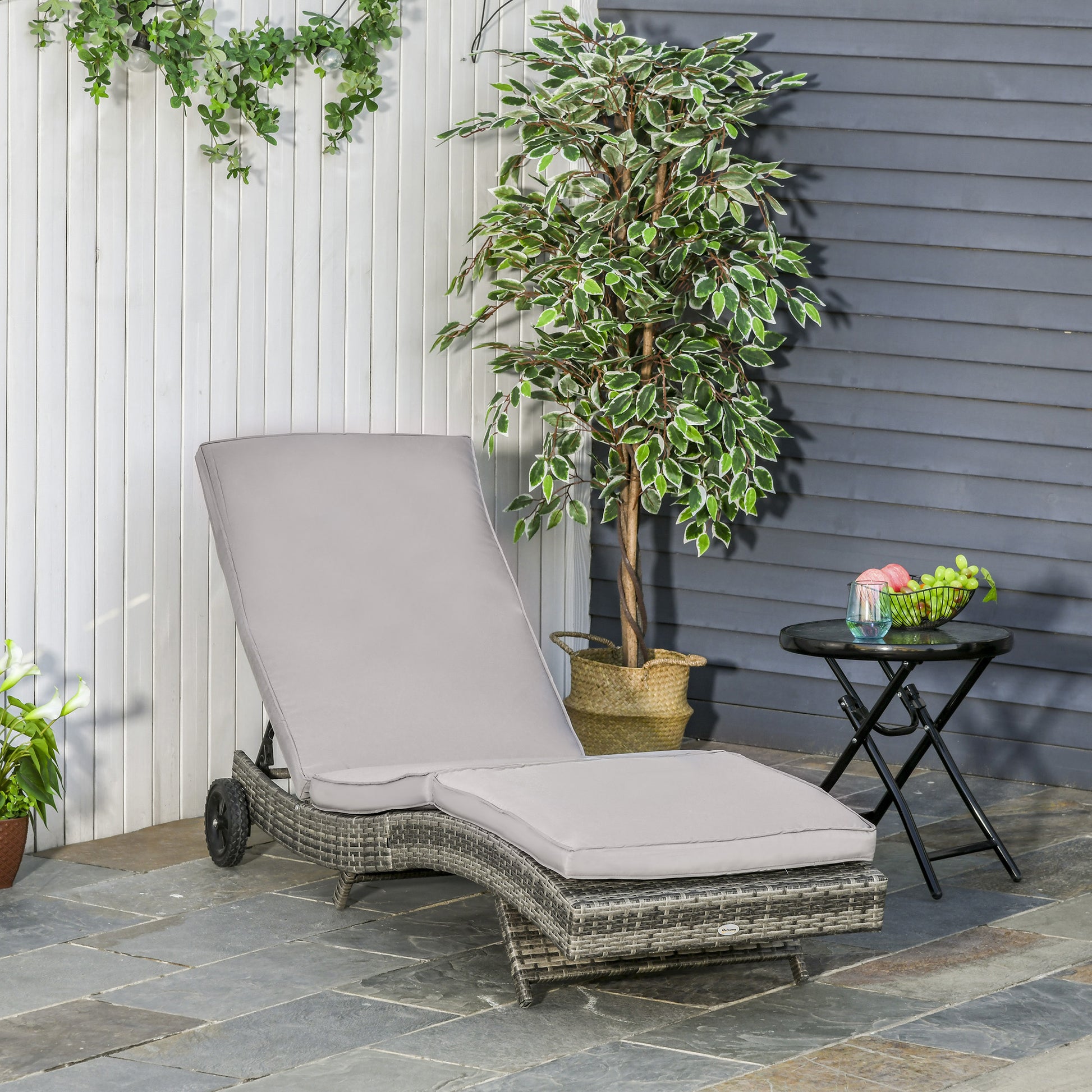 Outsunny Tumbona De Ratán Reclinable En Forma De S Con 2 Ruedas 207x70x70cm Gris_1