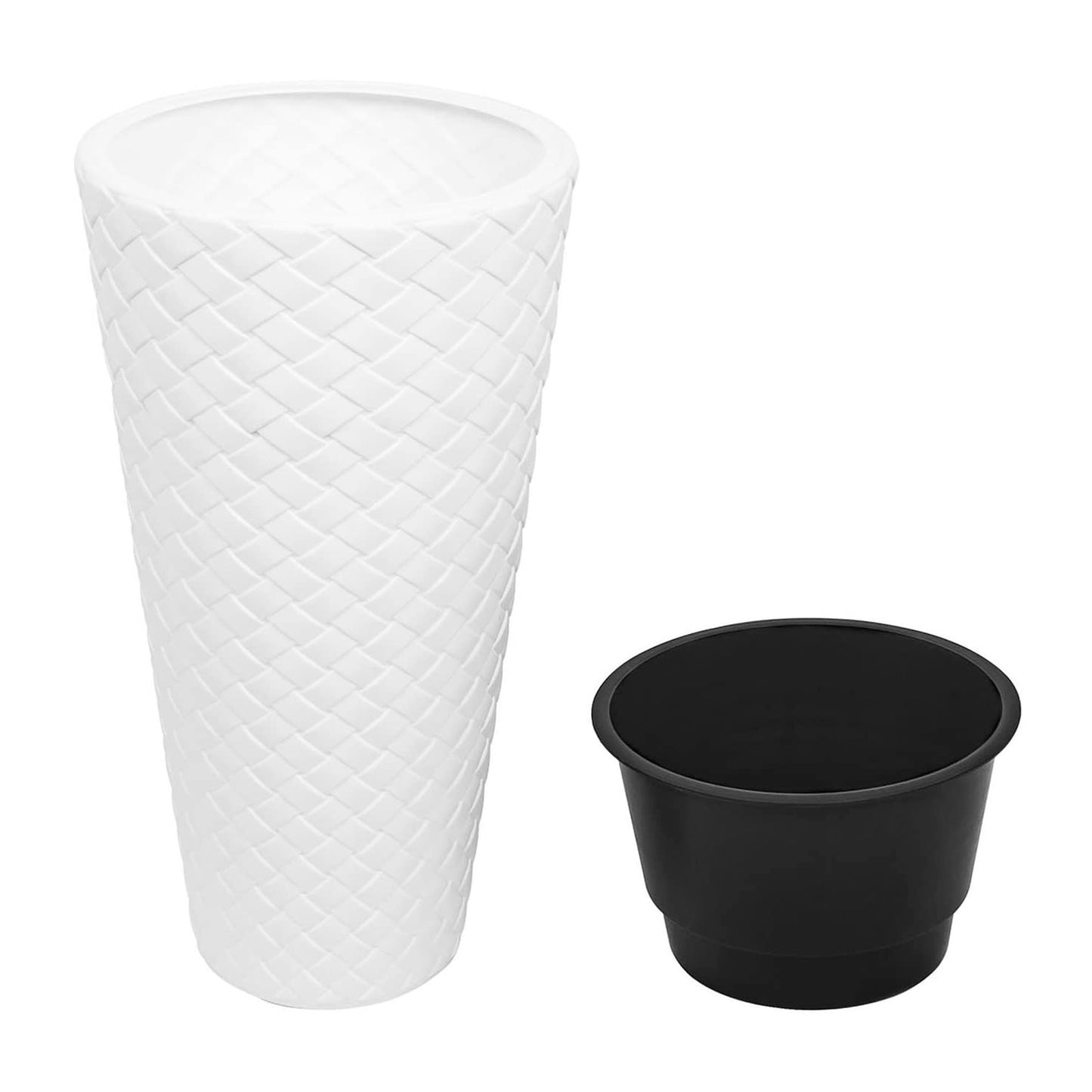 Maceta Alta De Ratan Sintético 23 Litros Color Blanco 30 X 55 Cm