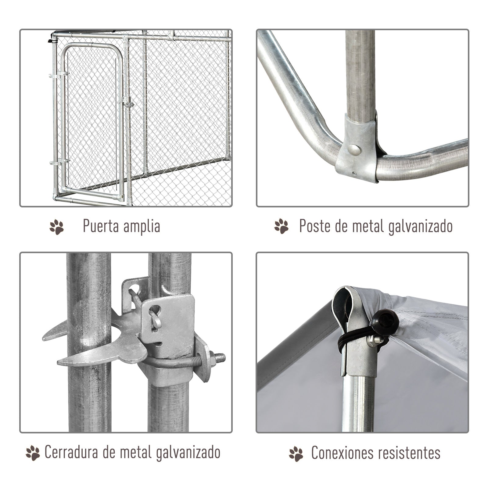 Pawhut Perrera De Exterior De Metal Galvanizado Con Toldo Cerradura_5