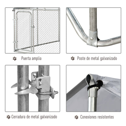 Pawhut Perrera De Exterior De Metal Galvanizado Con Toldo Cerradura_5