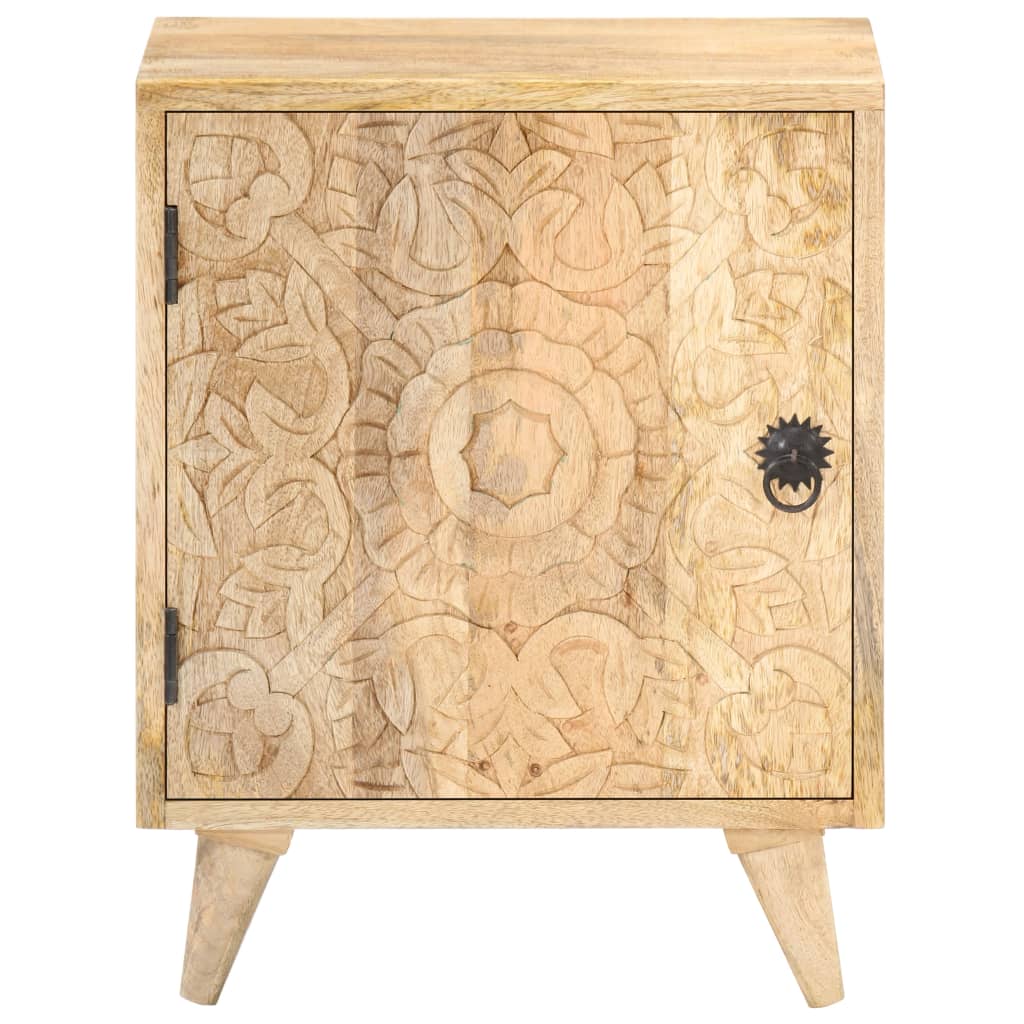 Mesita De Noche Tallada De Madera Maciza De Mango 40x30x50 Cm_1