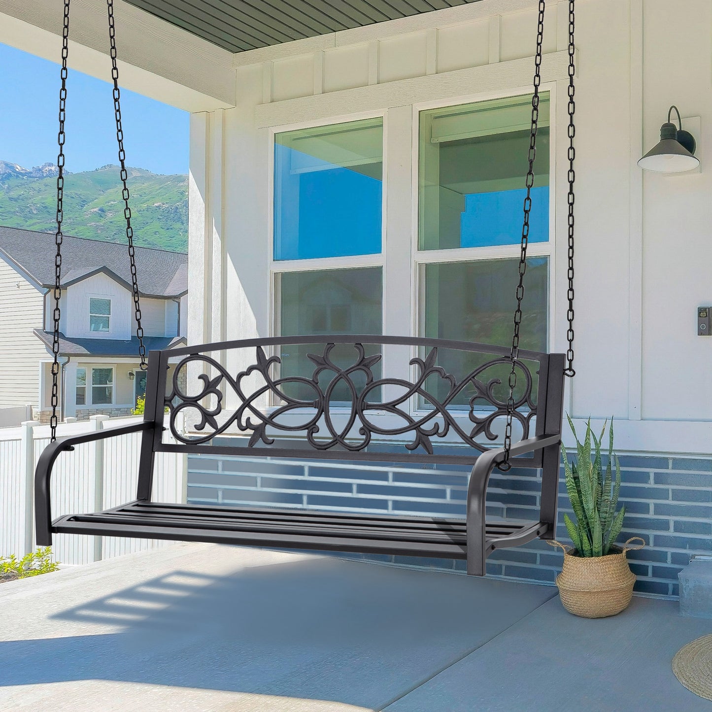 Outsunny Banco Columpio De 2 Plazas De Acero Con Reposabrazos 127x59,5x52 Cm_1